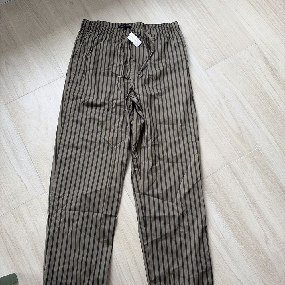 New Banana Republic Draw String Striped Pants Large  Olive Green & Black NWT